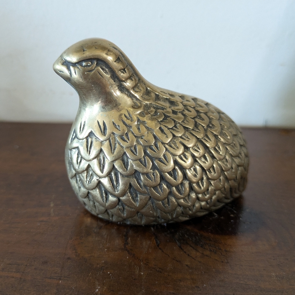 Vintage Brass Quail Figurine - MCM Partridge Bird Decor Farmhouse Decor Country